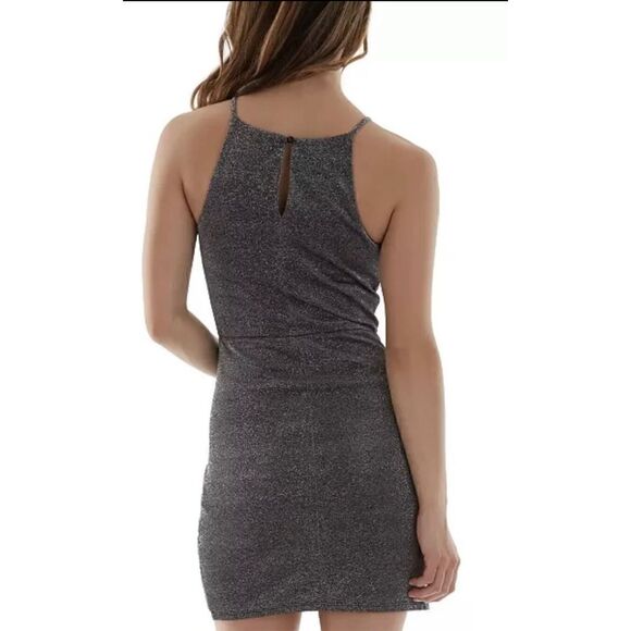 BCX Junior’s Silver Drape-front Sleeveless Mini Dress. (Med) - Picture 2 of 7